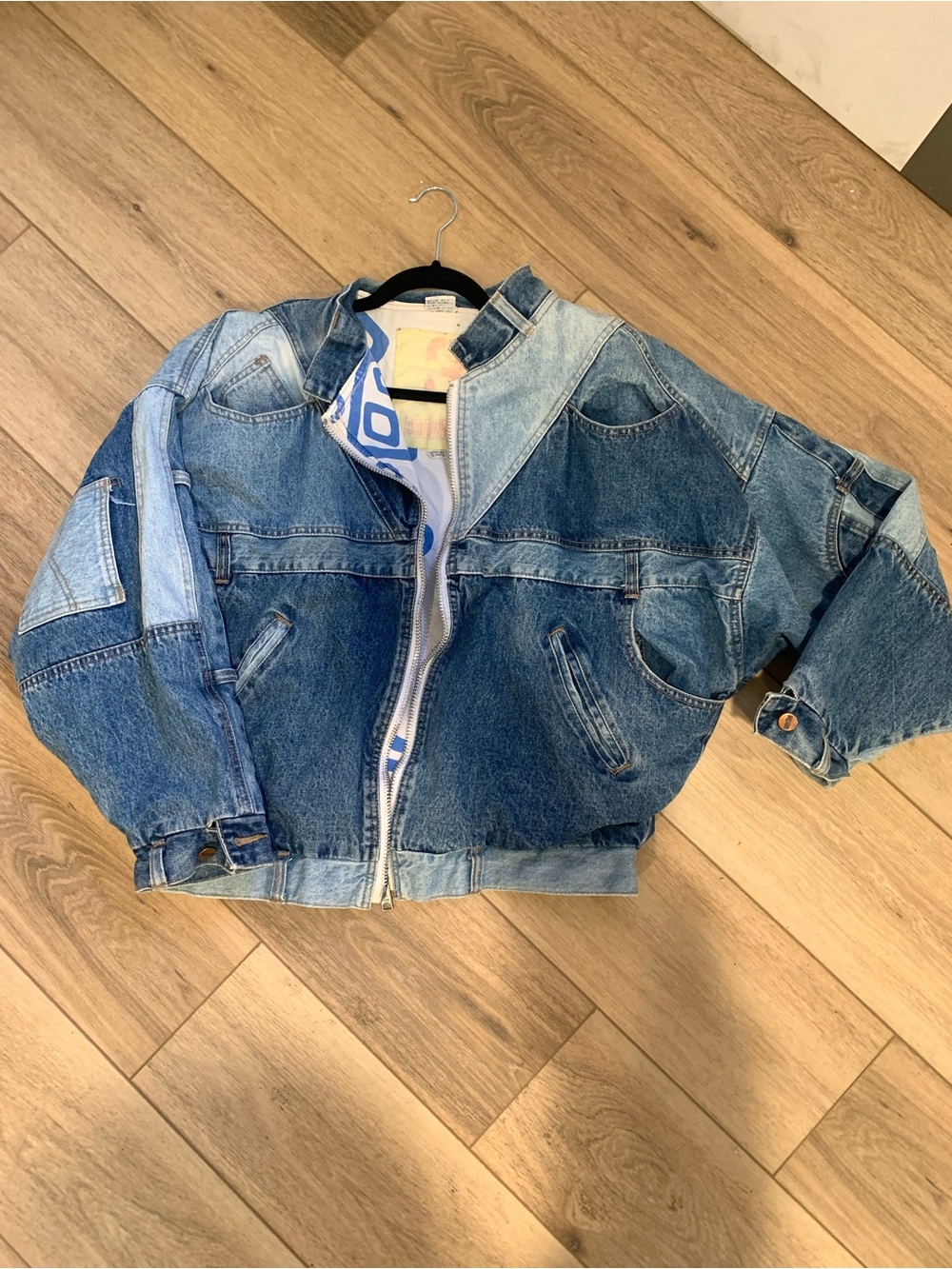 Vintage Two-Tone Blue Denim Bomber Jacket - Picture 2 of 7